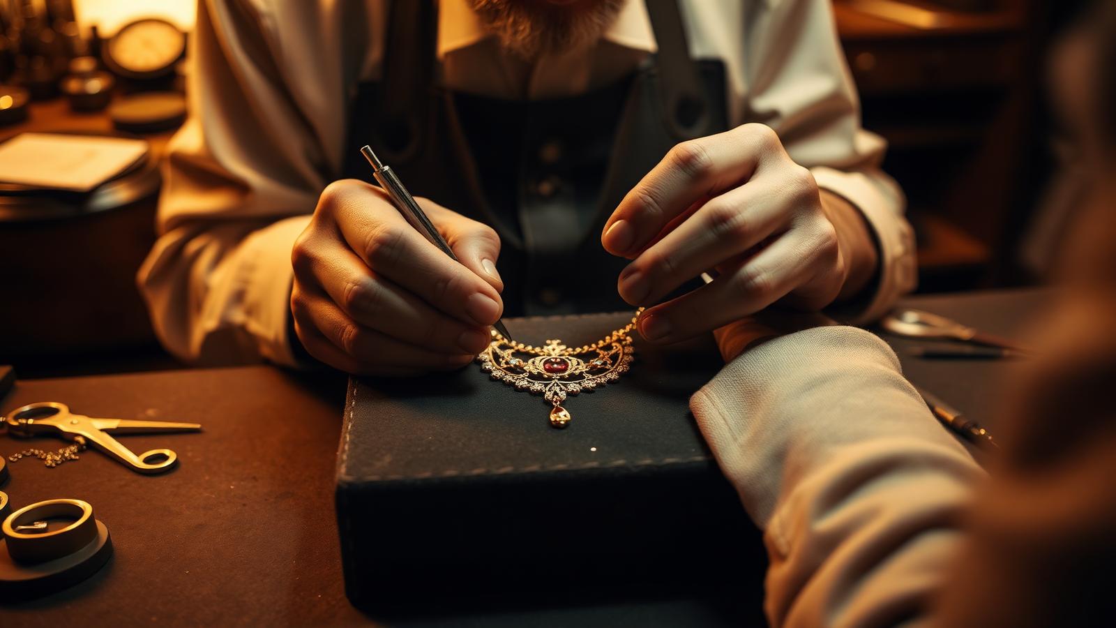 Master jeweller crafting a gold pendant